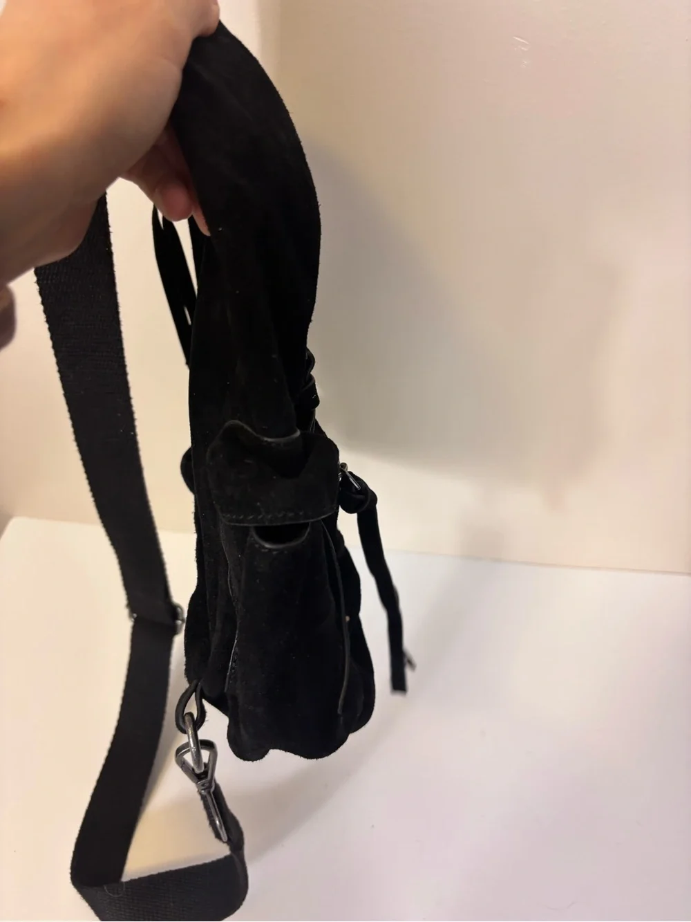 Free People Black Suede Sling Backpack